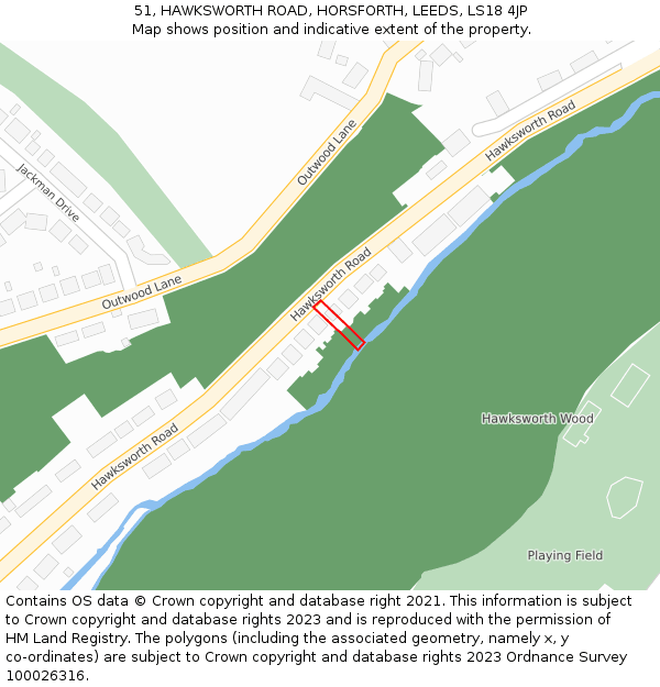 51, HAWKSWORTH ROAD, HORSFORTH, LEEDS, LS18 4JP: Location map and indicative extent of plot