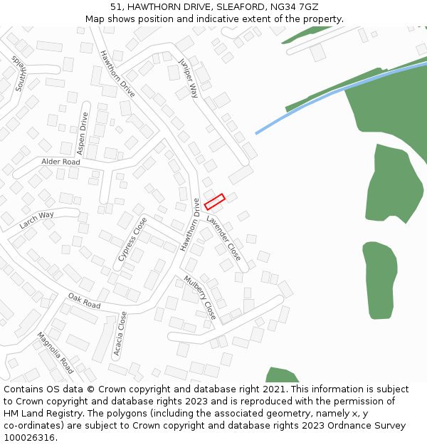 51, HAWTHORN DRIVE, SLEAFORD, NG34 7GZ: Location map and indicative extent of plot