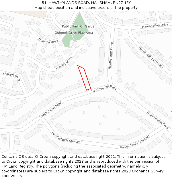 51, HAWTHYLANDS ROAD, HAILSHAM, BN27 1EY: Location map and indicative extent of plot