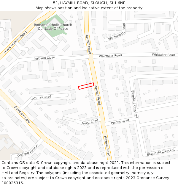 51, HAYMILL ROAD, SLOUGH, SL1 6NE: Location map and indicative extent of plot