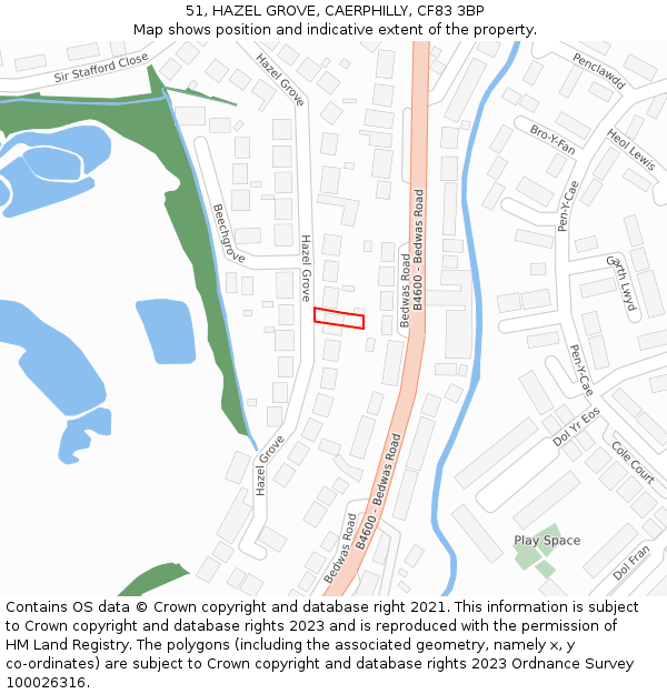 51, HAZEL GROVE, CAERPHILLY, CF83 3BP: Location map and indicative extent of plot