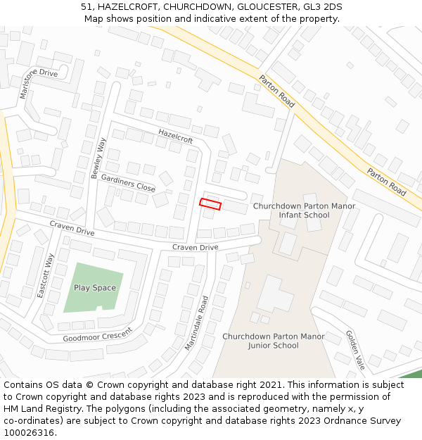 51, HAZELCROFT, CHURCHDOWN, GLOUCESTER, GL3 2DS: Location map and indicative extent of plot