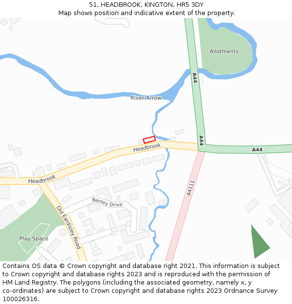 51, HEADBROOK, KINGTON, HR5 3DY: Location map and indicative extent of plot