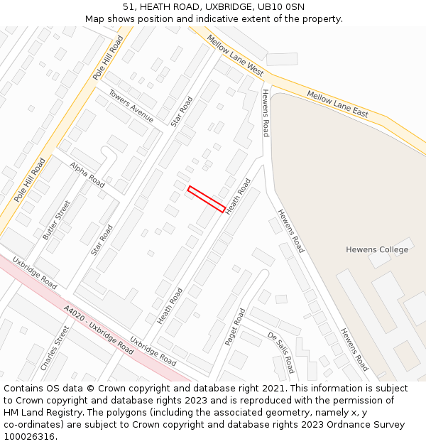 51, HEATH ROAD, UXBRIDGE, UB10 0SN: Location map and indicative extent of plot