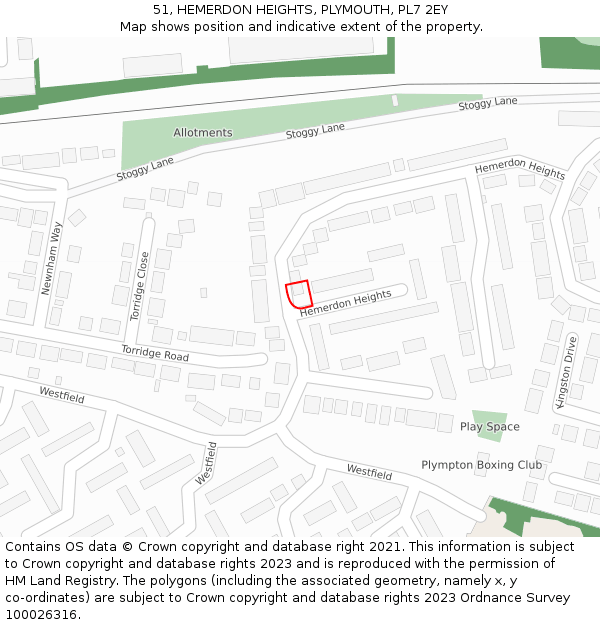 51, HEMERDON HEIGHTS, PLYMOUTH, PL7 2EY: Location map and indicative extent of plot