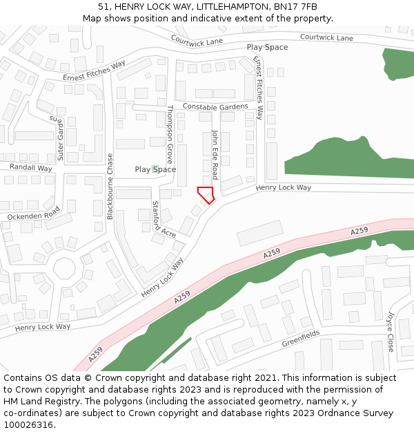 51, HENRY LOCK WAY, LITTLEHAMPTON, BN17 7FB: Location map and indicative extent of plot