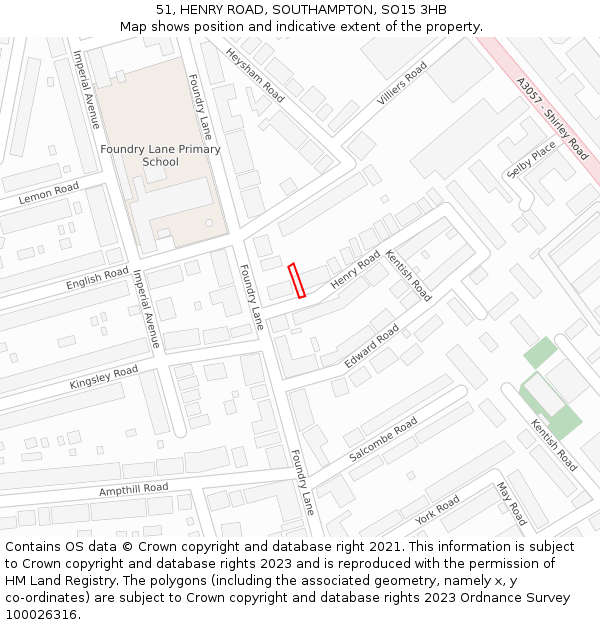 51, HENRY ROAD, SOUTHAMPTON, SO15 3HB: Location map and indicative extent of plot