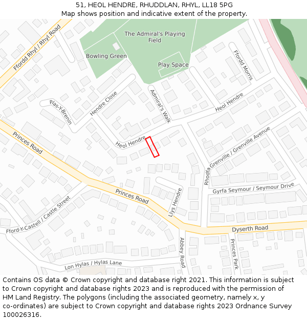 51, HEOL HENDRE, RHUDDLAN, RHYL, LL18 5PG: Location map and indicative extent of plot