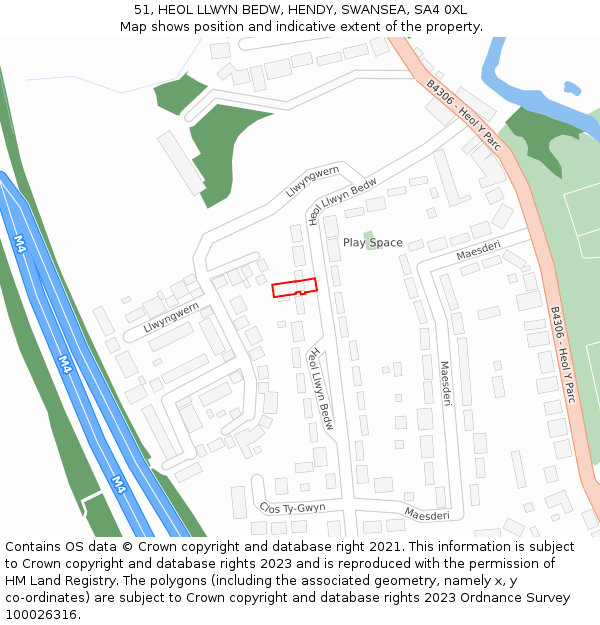 51, HEOL LLWYN BEDW, HENDY, SWANSEA, SA4 0XL: Location map and indicative extent of plot