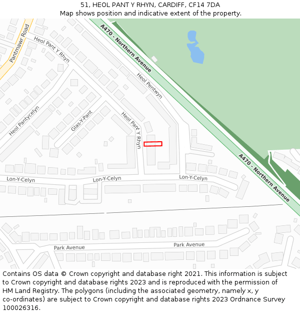 51, HEOL PANT Y RHYN, CARDIFF, CF14 7DA: Location map and indicative extent of plot