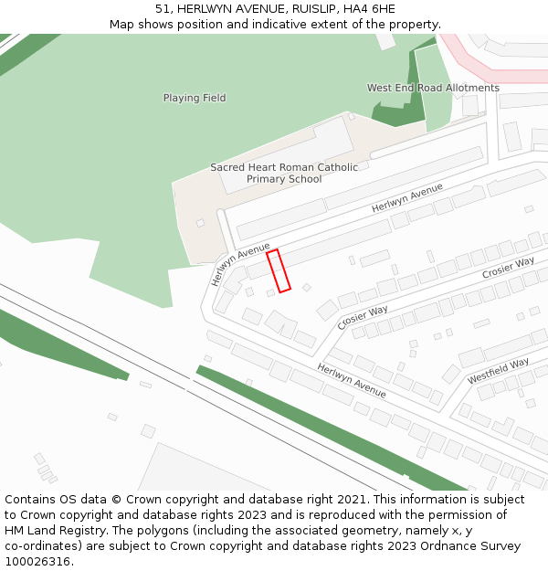 51, HERLWYN AVENUE, RUISLIP, HA4 6HE: Location map and indicative extent of plot