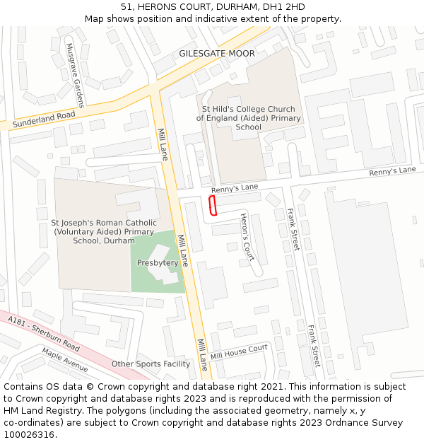 51, HERONS COURT, DURHAM, DH1 2HD: Location map and indicative extent of plot