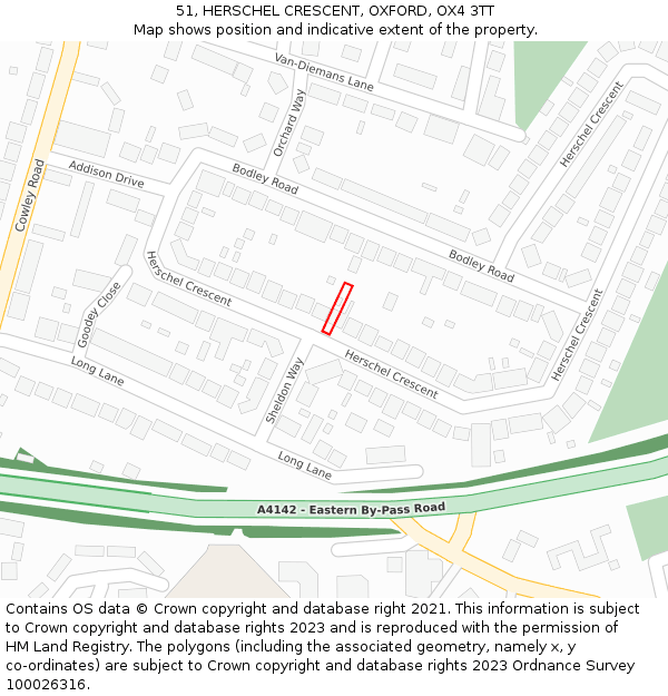 51, HERSCHEL CRESCENT, OXFORD, OX4 3TT: Location map and indicative extent of plot