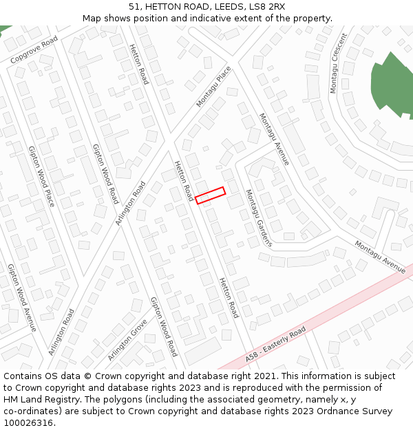 51, HETTON ROAD, LEEDS, LS8 2RX: Location map and indicative extent of plot