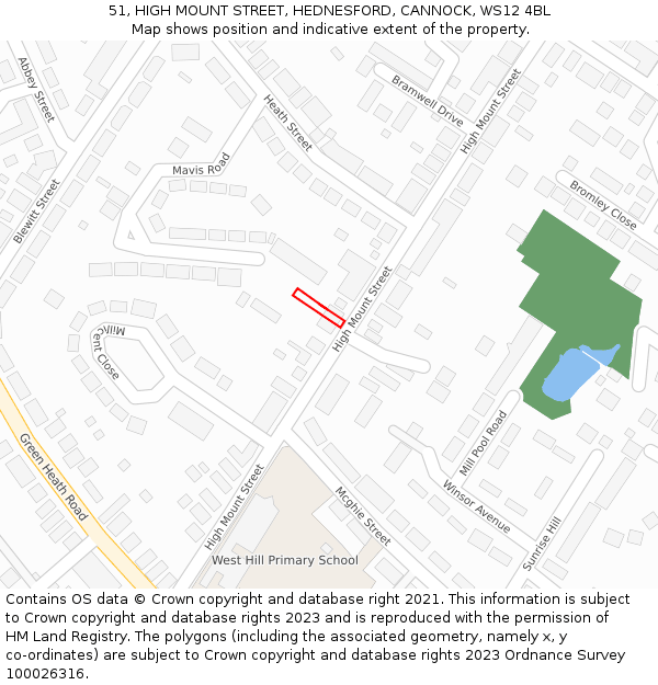 51, HIGH MOUNT STREET, HEDNESFORD, CANNOCK, WS12 4BL: Location map and indicative extent of plot