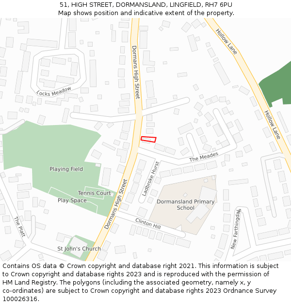 51, HIGH STREET, DORMANSLAND, LINGFIELD, RH7 6PU: Location map and indicative extent of plot