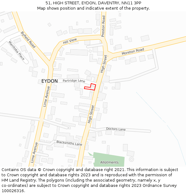 51, HIGH STREET, EYDON, DAVENTRY, NN11 3PP: Location map and indicative extent of plot