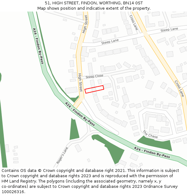 51, HIGH STREET, FINDON, WORTHING, BN14 0ST: Location map and indicative extent of plot