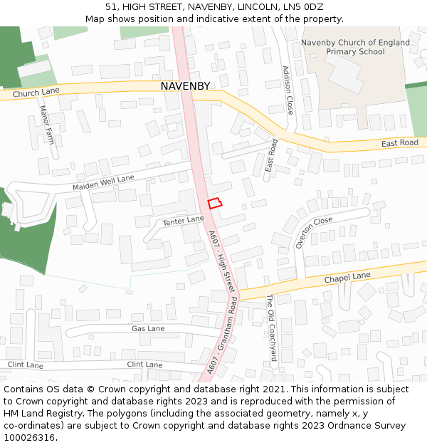 51, HIGH STREET, NAVENBY, LINCOLN, LN5 0DZ: Location map and indicative extent of plot