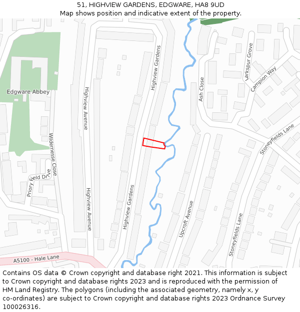 51, HIGHVIEW GARDENS, EDGWARE, HA8 9UD: Location map and indicative extent of plot