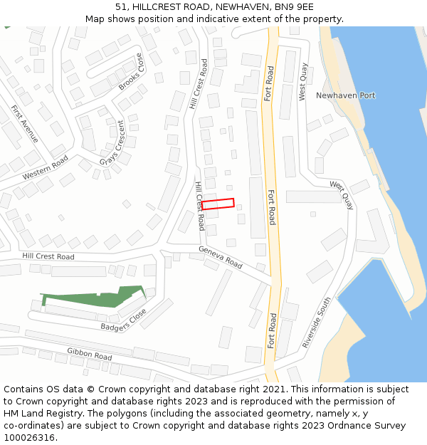 51, HILLCREST ROAD, NEWHAVEN, BN9 9EE: Location map and indicative extent of plot