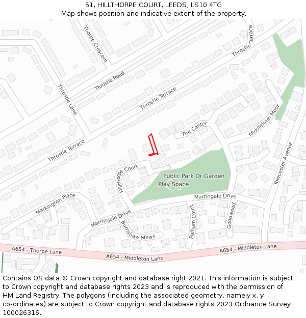 51, HILLTHORPE COURT, LEEDS, LS10 4TG: Location map and indicative extent of plot