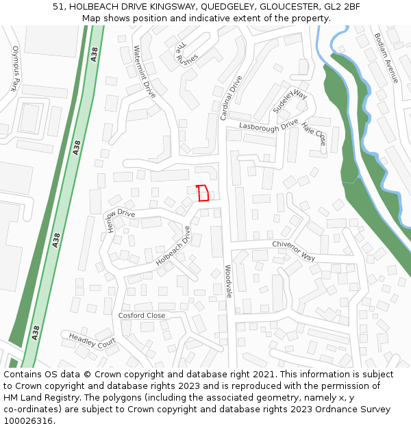 51, HOLBEACH DRIVE KINGSWAY, QUEDGELEY, GLOUCESTER, GL2 2BF: Location map and indicative extent of plot