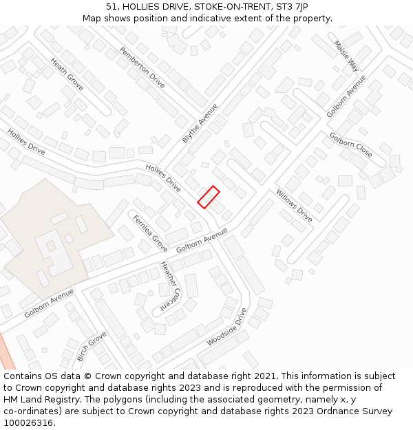 51, HOLLIES DRIVE, STOKE-ON-TRENT, ST3 7JP: Location map and indicative extent of plot