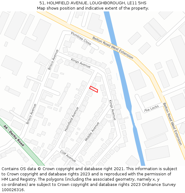 51, HOLMFIELD AVENUE, LOUGHBOROUGH, LE11 5HS: Location map and indicative extent of plot