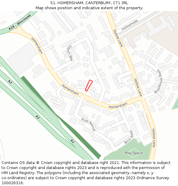 51, HOMERSHAM, CANTERBURY, CT1 3RL: Location map and indicative extent of plot