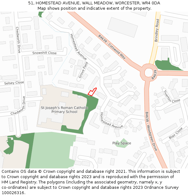 51, HOMESTEAD AVENUE, WALL MEADOW, WORCESTER, WR4 0DA: Location map and indicative extent of plot