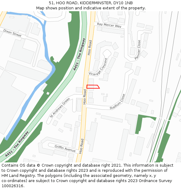 51, HOO ROAD, KIDDERMINSTER, DY10 1NB: Location map and indicative extent of plot