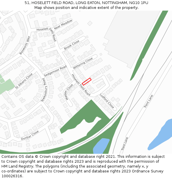 51, HOSELETT FIELD ROAD, LONG EATON, NOTTINGHAM, NG10 1PU: Location map and indicative extent of plot