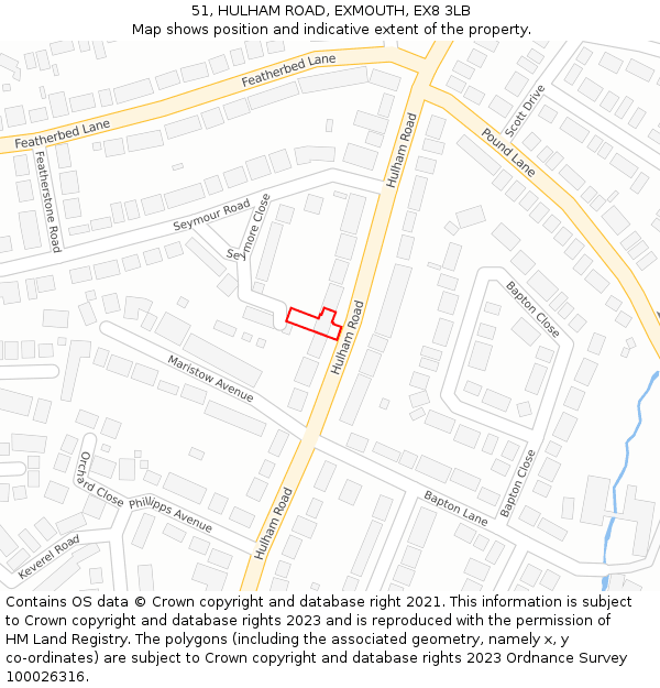 51, HULHAM ROAD, EXMOUTH, EX8 3LB: Location map and indicative extent of plot