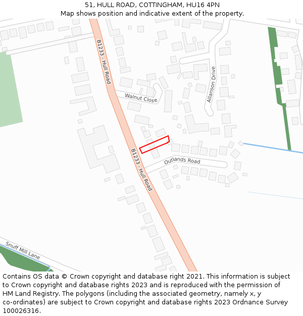 51, HULL ROAD, COTTINGHAM, HU16 4PN: Location map and indicative extent of plot