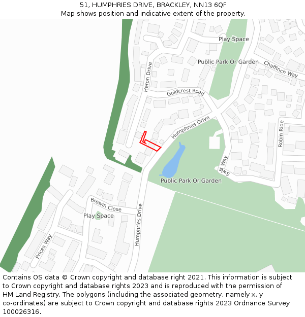 51, HUMPHRIES DRIVE, BRACKLEY, NN13 6QF: Location map and indicative extent of plot