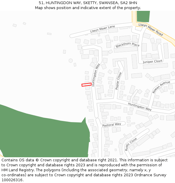 51, HUNTINGDON WAY, SKETTY, SWANSEA, SA2 9HN: Location map and indicative extent of plot