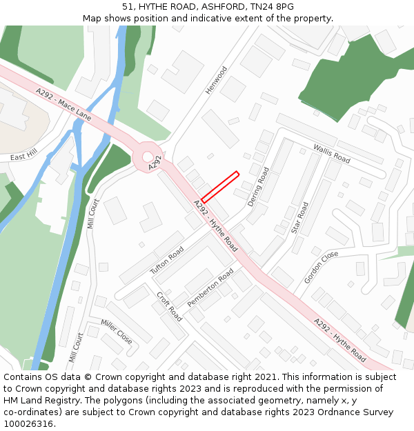 51, HYTHE ROAD, ASHFORD, TN24 8PG: Location map and indicative extent of plot