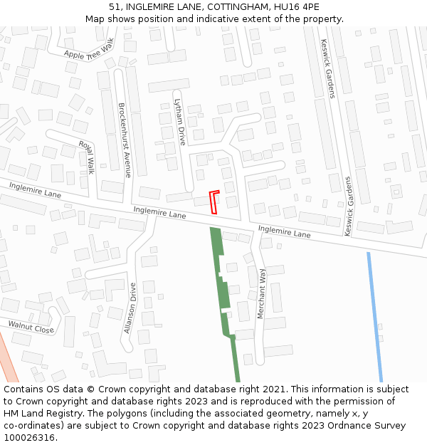 51, INGLEMIRE LANE, COTTINGHAM, HU16 4PE: Location map and indicative extent of plot