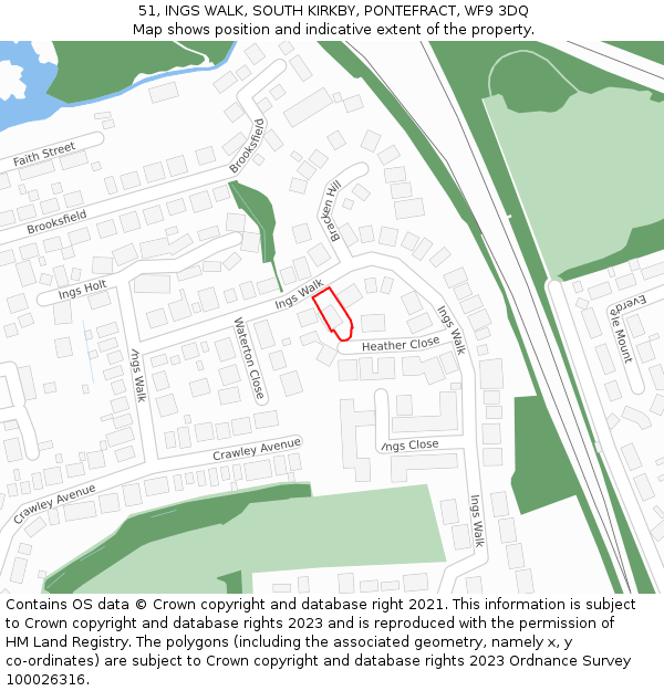 51, INGS WALK, SOUTH KIRKBY, PONTEFRACT, WF9 3DQ: Location map and indicative extent of plot