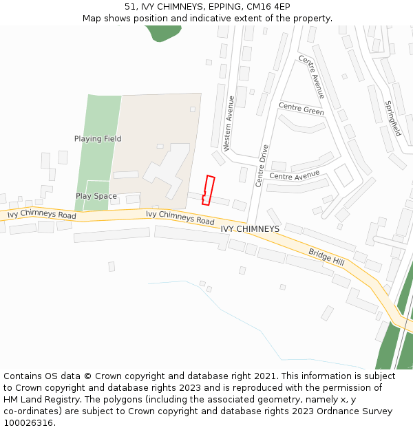 51, IVY CHIMNEYS, EPPING, CM16 4EP: Location map and indicative extent of plot