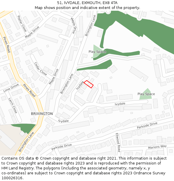 51, IVYDALE, EXMOUTH, EX8 4TA: Location map and indicative extent of plot