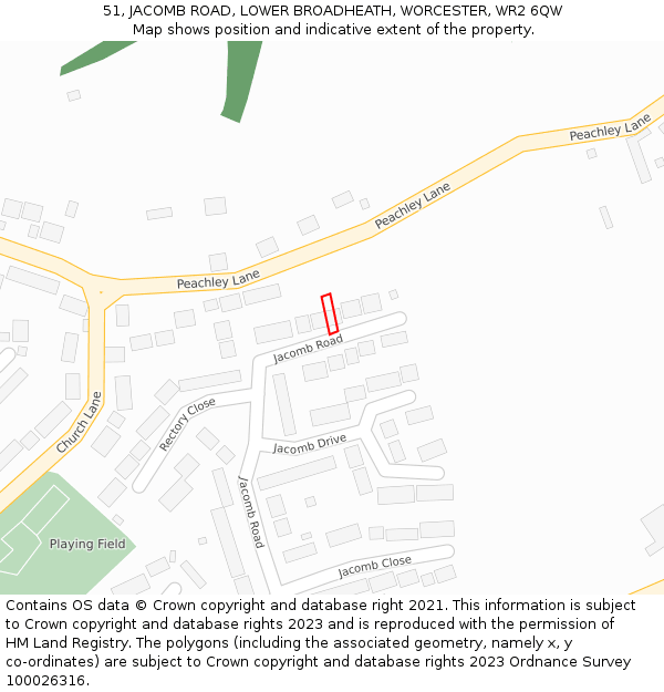 51, JACOMB ROAD, LOWER BROADHEATH, WORCESTER, WR2 6QW: Location map and indicative extent of plot