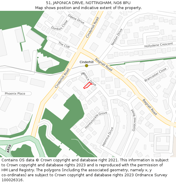 51, JAPONICA DRIVE, NOTTINGHAM, NG6 8PU: Location map and indicative extent of plot