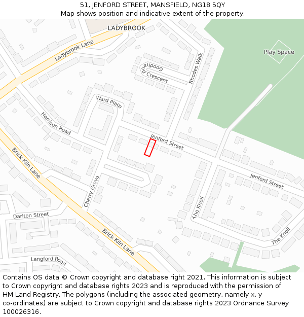 51, JENFORD STREET, MANSFIELD, NG18 5QY: Location map and indicative extent of plot