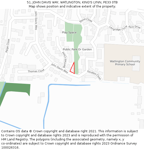 51, JOHN DAVIS WAY, WATLINGTON, KING'S LYNN, PE33 0TB: Location map and indicative extent of plot