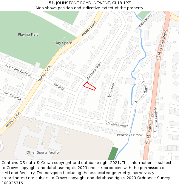 51, JOHNSTONE ROAD, NEWENT, GL18 1PZ: Location map and indicative extent of plot