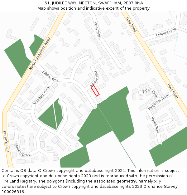 51, JUBILEE WAY, NECTON, SWAFFHAM, PE37 8NA: Location map and indicative extent of plot