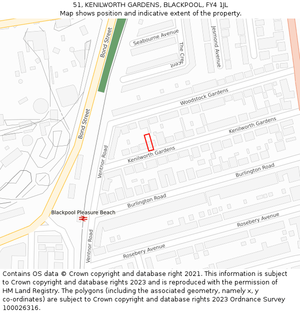 51, KENILWORTH GARDENS, BLACKPOOL, FY4 1JL: Location map and indicative extent of plot