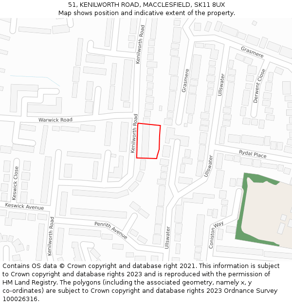 51, KENILWORTH ROAD, MACCLESFIELD, SK11 8UX: Location map and indicative extent of plot